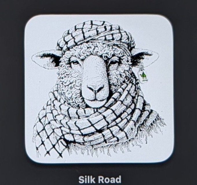 An icon depicting a sheep wearing a keffiyeh, with the text 'Silk Road' below it, referring to the online marketplace.