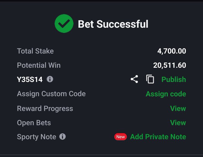 A betting app confirmation screen showing 'Bet Successful' with a Total Stake of 4,700.00 and Potential Win of 20,511.60.