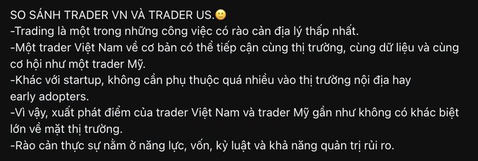 Vietnamese text titled 'SO SÁNH TRADER VN VÀ TRADER US' comparing Vietnamese and US traders.