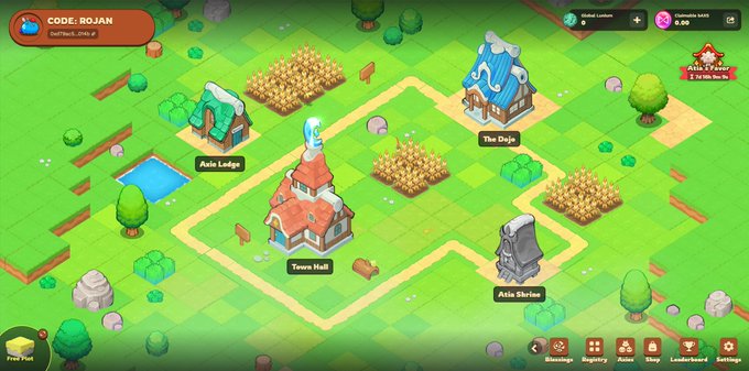 The image shows an illustration of a village with houses, trees, and other elements that create a sense of community. The village appears to be made up of small squares or rectangles, giving it a unique and charming appearance. There are several houses scattered throughout the scene, each with its own distinct character. A few trees can also be seen in the image, adding greenery to the landscape.

The post on social media features an illustration of a village that has been created using a 3D rendering technique. The village is filled with various elements such as houses and trees, giving it a realistic and detailed look. The post includes text that reads "Hace 1 hora arrancaron los terrariums pero hay muchos bugs y no cargan los axies ni las lands por lo que dijeron en el discord, el primer tick oficial es el 19, o sea tenemos mas de 1 dia para  setupear". The post also mentions a bug and a plant in the village.