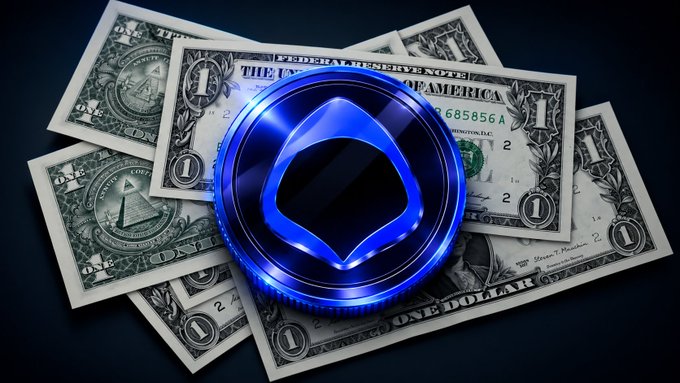 The image features a blue coin with a hooded design placed on top of some US dollar bills, which are scattered around it. The text "As Solana continues to absorb trading volume and solidify itself as one of the largest cryptocurrency ecosystems" is present in the image. This suggests that the coin might be related to or associated with the Solana network, a decentralized finance platform known for its innovative use of cryptocurrencies like Bitcoin.