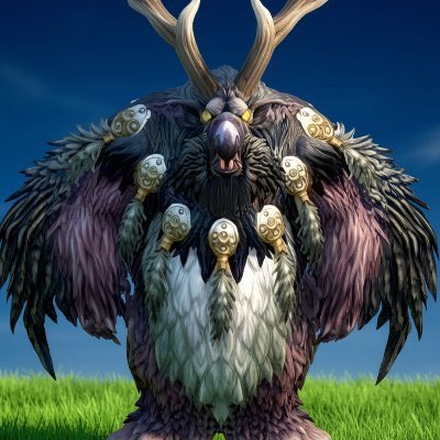 The image features a cartoon character with large horns, wings, and a beard, standing against a blue sky background. The character appears to be a monster or a dragon-like creature from a video game. The caption provided seems to be unrelated to the image itself and is meant to be humorous.