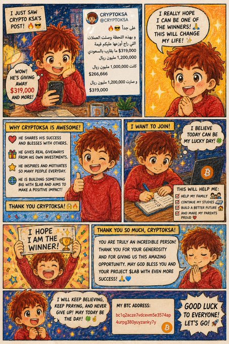 The image features a cartoon boy with red hair who appears to be happy and smiling. The boy is shown holding up a cell phone and giving a thumbs-up gesture. The background of the image has text that reads "I hope you succeed, my friend! Let's go!". This suggests that the post might be related to cryptocurrency or investing in it, as the boy seems to be promoting this idea through his cartoon character.