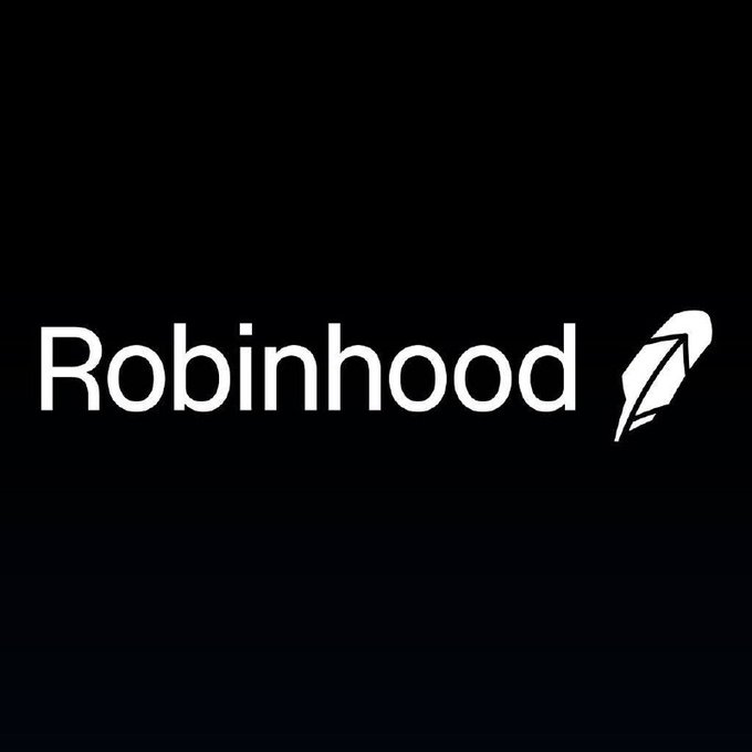 The white logo of the financial services company 'Robinhood' is displayed on a plain black background.