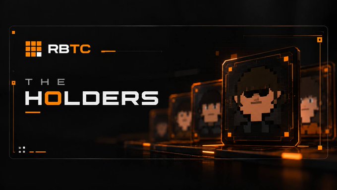A dark-themed promotional graphic for 'RBTC' featuring the text 'THE HOLDERS' alongside pixel-art character portraits in glowing frames.
