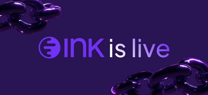 A purple promotional banner reads 'INK is live' with a circular logo, framed by metallic purple chain links in the top left and bottom right corners.