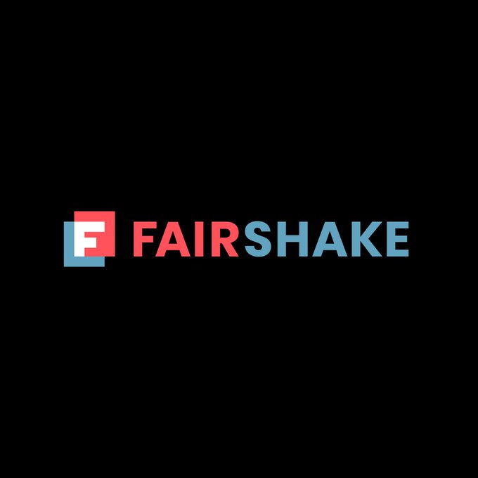 The image shows the Fairshake logo, featuring a red square containing a white "F" with a blue shadow, followed by the word "FAIR" in red and "SHAKE" in blue text on a black background. The logo represents the crypto super PAC mentioned in the post, which plans to spend $30 million against Democratic Senate candidate Sherrod Brown in Ohio after the CLARITY Act's defeat.