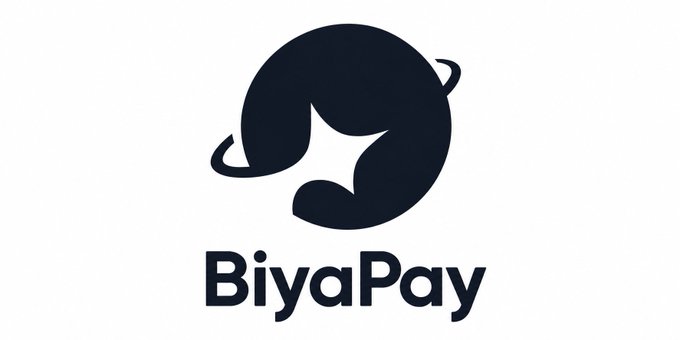 The image shows the BiyaPay logo, featuring a stylized dark blue circular icon with a star/sparkle design resembling a planet with rings, positioned above the company name "BiyaPay" in dark blue text. This branding directly relates to the post by representing the BiyaPay platform that bridges cryptocurrency and traditional stock trading, allowing users to deposit USDT and trade AI-related US stocks seamlessly.