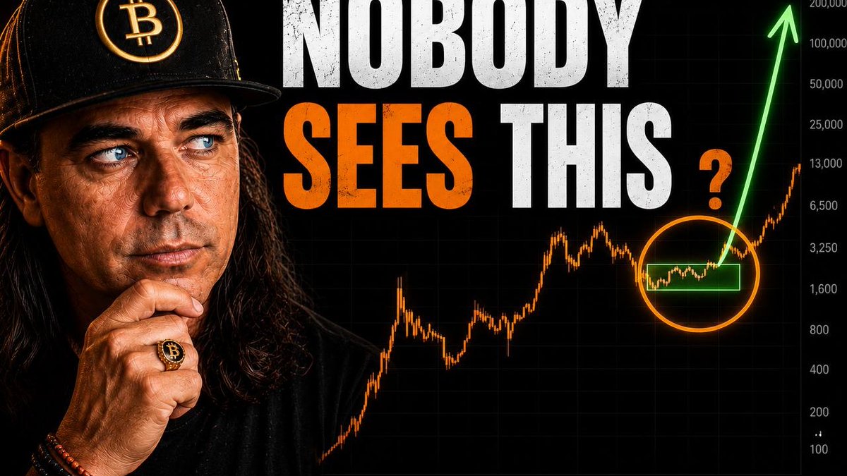 The image features a man with long hair wearing a black shirt, presumably a cap due to the dark background, and his hand holding up his chin contemplatively. In the bottom right corner of the image, there are lines drawn connecting a series of dots, which create an upward-pointing line against a black background resembling the stock market or cryptocurrency chart, suggesting it could be about Bitcoin or related trends in the financial world. This visual presentation adds to the overall message that nobody seems to notice these signals at first glance and emphasizes the importance of paying attention to such indicators when dealing with investments or the crypto-world.