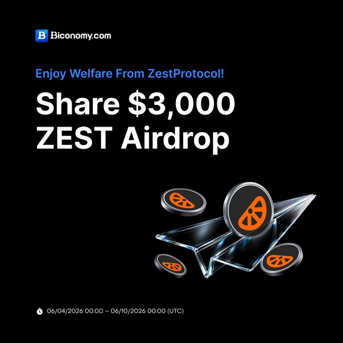 The image features a poster for ZEST Airdrop, an upcoming cryptocurrency-based payment system. The poster is predominantly black with white text. It promotes the ZEST Airdrop, encouraging users to share $3,000 in ZEST rewards up until a specific date and time on January 26th at 10:00 AM. The post suggests that this offer may not be available for everyone due to high demand. Users are encouraged to participate in this exciting initiative and can claim their share by signing up on Biconomy.com or following the provided social media handle @BiconomyCom, where they will find updates and news about ZEST Airdrop.