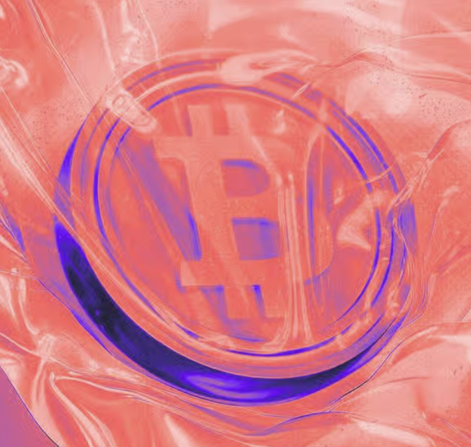 A crumpled, glossy pink plastic bag with a circular "NB" logo embossed on it, the New Balance symbol contrasting with the post's discussion of crypto market declines.