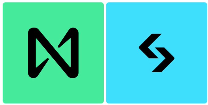 Two square icons are displayed side-by-side: the Near Protocol (NEAR) logo on a green background on the left, and a black angular geometric logo on a cyan background on the right.