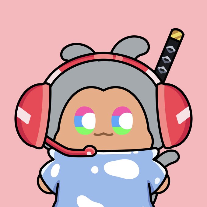 The image features a cartoon character wearing headphones, possibly a human or an animal, with a sword sticking out of its head. The character appears to be a collector's item, as indicated by the accompanying text that reads "Every day is a great day to join @ChimpersHQ Every Chimp in your collection earns you points and grows your Collector Score". This suggests that the character could be a collectible toy or figurine designed for collectors who enjoy dressing up their items with accessories like headphones, swords, or other props. The post encourages users to engage with the character by joining the collector's community and sharing their own experiences and stories related to the character.