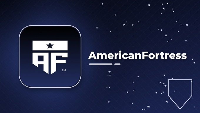 The AmericanFortress logo is displayed on a dark blue starry background, featuring an 'AF' shield design with a star.