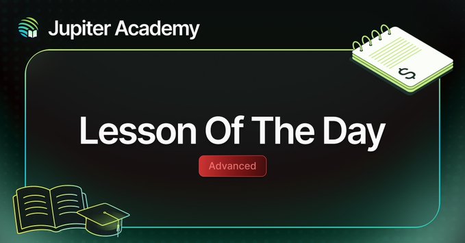 The image features a black background with white text that reads "Lesson of the Day" and "Advanced". The text is accompanied by two images, one depicting an open book and another showing a dollar bill. These visual elements are used to create a cohesive design for the lesson on DeFi lending.