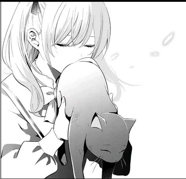 A manga-style illustration shows a girl with long hair and cat ears tenderly pressing her face against a cat, while another cat-like figure with pointed ears sits nearby. The intimate, affectionate pose complements the post's theme of lovingly embracing the "hypurrs" associated with the $HYPE token.