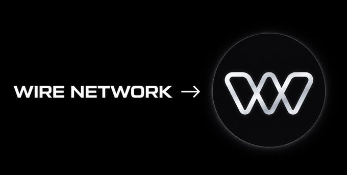 The image displays "WIRE NETWORK →" alongside a circular logo featuring a stylized "W" symbol, visually identifying the brand referenced in the post about Wire Network's pre-launch liquidity creation offering (LCO) for the $WIRE token.
