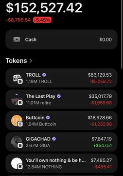 The image shows a phone screen displaying various cryptocurrency transactions, including Bitcoin, but also showing other types of tokens such as Troll, Retire, Buttcoin, Gigacash, and Nothing. The text on the screen reads "We simply…. Keep pushin. $Troll $Retire $Buttcoin $GIGA ... nothing". This message seems to be a warning or reminder about the various transactions displayed in the image, possibly cautioning users against engaging with certain tokens or cryptocurrency exchanges that may not be suitable for their needs.