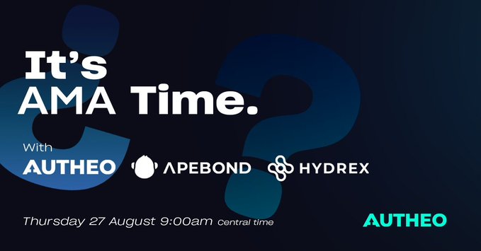 A promotional graphic reads 'It's AMA Time.' with AUTHEO, CAPEBOND, and HYDREX, scheduled for Thursday 27 August at 9:00 am Central Time.