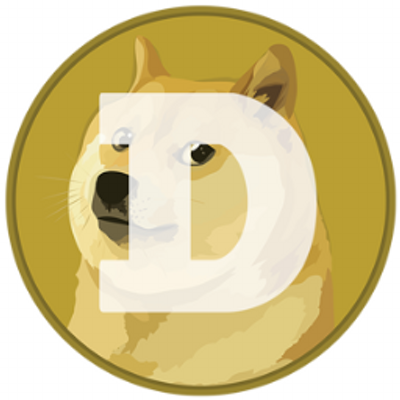 The Dogecoin logo, featuring a Shiba Inu dog with a large 'D' overlaid on a gold coin.
