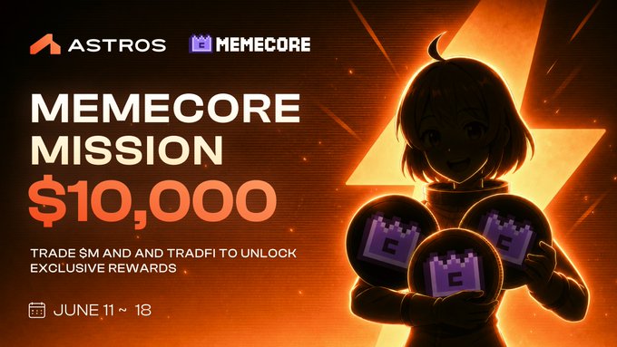 The image features a post about the Astros's trading competition with a logo for Memecore Trading. The post talks about an upcoming trading event called "Memecore Mission" where the Astros are offering $10,000 worth of rewards as part of their trading game. These rewards include exclusive meme markets that provide trading opportunities and daily unlocks to access the hidden content within those markets. This game aims to teach players about meme trading strategies by rewarding them with Memecore coins for successfully executing these strategies in real-life situations. The post encourages people to participate and learn more about this exciting new trading challenge involving Memecore's trading system.