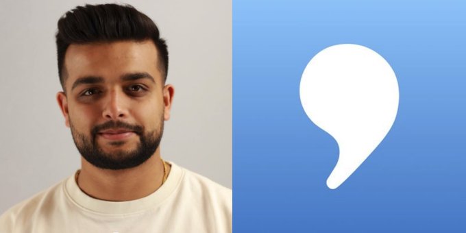 A side-by-side image shows a smiling man with a beard in a white sweatshirt next to the white Tezos cryptocurrency logo on a blue background, likely promoting the $1M giveaway mentioned in the post.