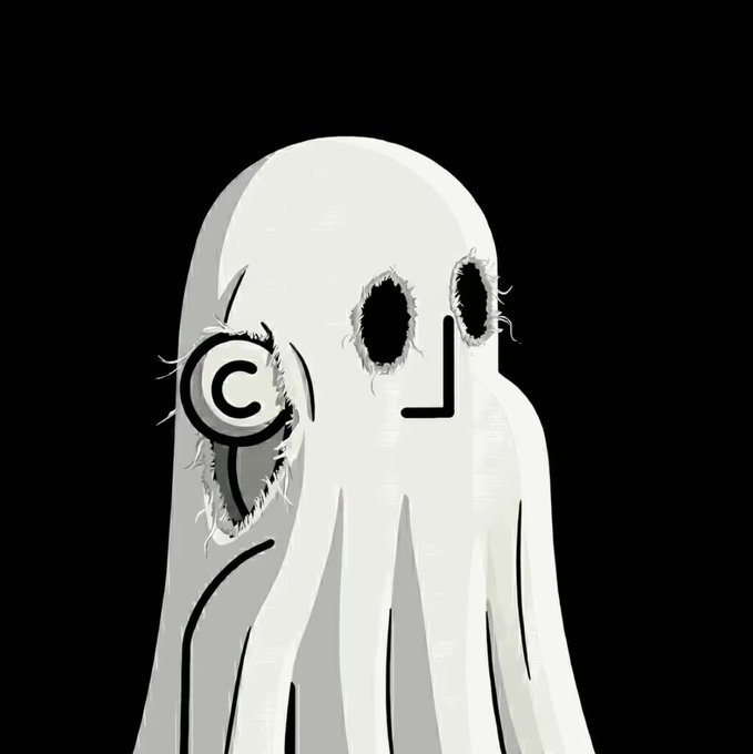 The image features an illustration of a white ghost with a hole in its head, standing against a black background. The ghost appears to be wearing a pair of headphones or earbuds attached to its head. There are no texts present in the image, so we can only see the ghost and its accessories.