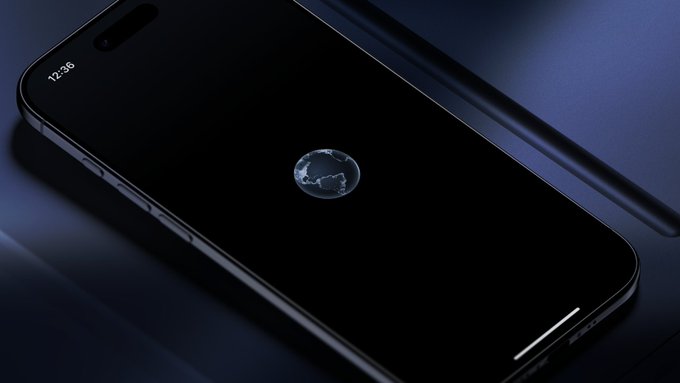 A sleek black smartphone displays the time "12:36" alongside a stylized globe icon on its lock screen, with the accompanying post announcing the daily rollout of waitlisted users to a new app.