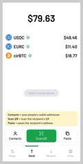 A screenshot of the EZwallet interface displaying a balance of 676.63 tokens across USDC, EURC, and USYC assets with corresponding deposit addresses, supporting the post's positive review of the wallet's clean and user-friendly design.