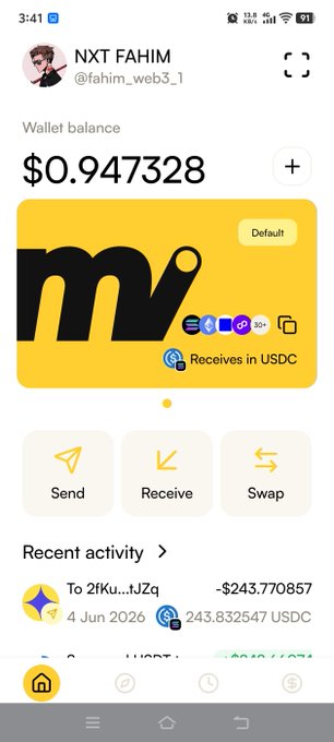 The image shows a smartphone screen displaying an app called "m" with a message that reads "When it will become from 0.94$ to 9,400$. Hope, something well from @moovexyz Bangladesh ambassador programme is coming I am ready to grab it". The phone's screen also displays the time as 4:43 pm and the location of Bangladesh.