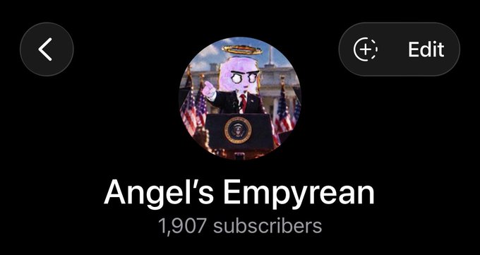 A YouTube channel page showing the profile 'Angel's Empyrean' with 1,907 subscribers, featuring a circular avatar of an angel-like character with a red tie.