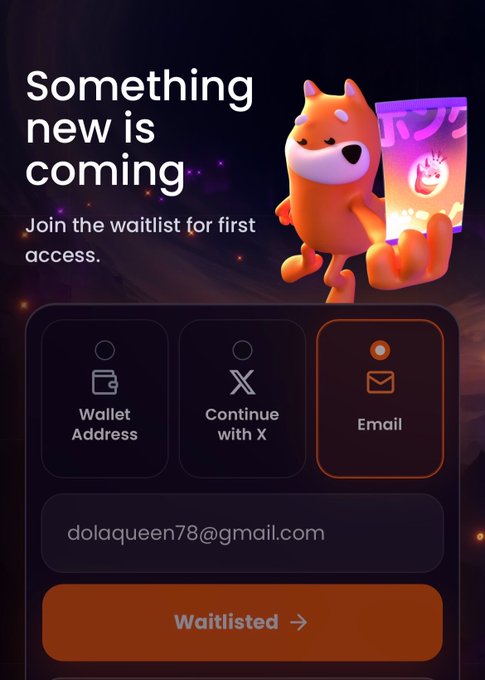 The image features a screenshot of an app interface that appears to be for a mobile payment service called BONKUJI. The main focus is a listicle showing five different items related to the service, including a wallet address, email address, and an "awaitlist" button. There are also two small orange characters next to these options, possibly representing a user avatar or a nickname for the service. Overall, the image seems to be promoting the BONKUJI app as it is ready to offer new features and capabilities on the waitlist.