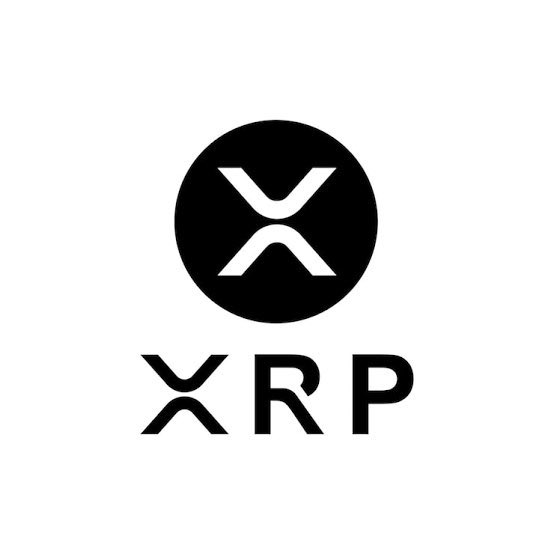 The black and white XRP logo (Ripple cryptocurrency) centered on a white background.
