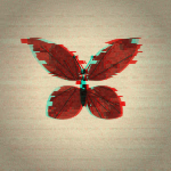 A red butterfly with a glitch effect is displayed against a textured beige background, serving as a striking visual for the "PAPILLON MINT" NFT drop on OpenSea. The image's pixelated, distorted aesthetic evokes a digital art style fitting for a crypto collectible promotion.