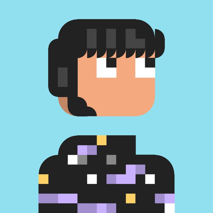 This pixel art depicts a character with black hair and a patterned black outfit, representing a member of the GN Funkers community associated with the "GN Funkers.xyz" project, which embodies the motto "We Keep Moving Forward."