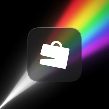 A dark app icon featuring a white stylized briefcase logo sits centered against a black background illuminated by a rainbow spectrum beam, symbolizing the privacy-focused, no-access CRM launch highlighted in the post.