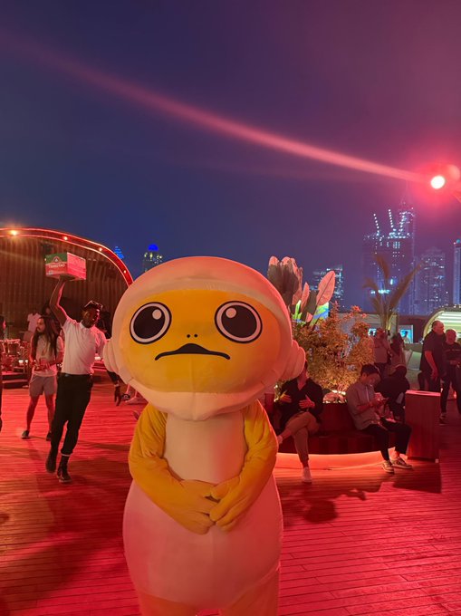 A person in a yellow and white mascot costume (resembling the Turbo crypto token character) poses at an evening outdoor event with red lighting and Singapore's skyline in the background, likely representing the TURBO community at TOKEN2049.

The post reads: "Who's attending TOKEN2049 on 7-8 October in Singapore? We'd love to see $TURBO represented again this year. If you can host TURBO, or would like to represent the community at the conference, please reach out."