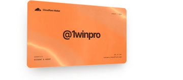 An orange gift card or promo card from CloudPay Global displaying the username "@1winpro" with fields for SECURETY NUMBER and VALID THRU.
