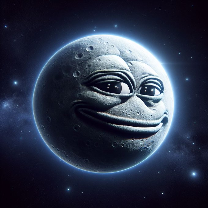 A stylized digital illustration of a moon with a smug, cartoonish face featuring expressive eyes and a sly smile, set against a starry dark blue space background.