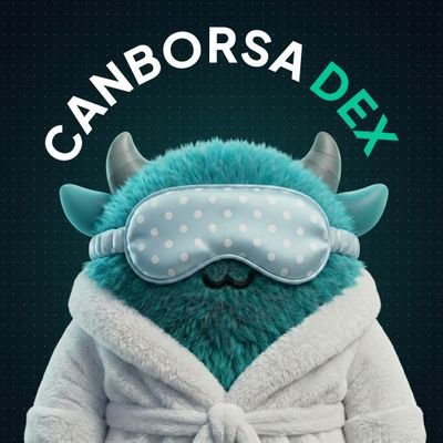 A turquoise, horned furry character wearing a polka-dot sleep mask and white bathrobe appears below the text "CANBORSA DEX" arched across the top. The image ties into the post by personifying the idea of "alpha" as a restful yet approachable mascot, matching the message that the real edge lies in platforms like Canborsa DEX that simplify trading.