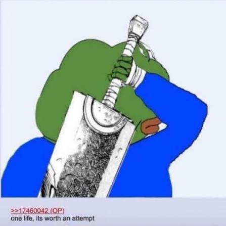 The image features the "Pepe the Frog" meme as a green hand holding a lighter, ready to light a rolled cigarette, with the post ID ">>17460042 (OP)" and caption "one life, its worth an attempt." It relates to the post's request of "one swift candle to $90,000 & $3,000" by humorously depicting Pepe making a bold, all-or-nothing gamble—symbolizing the risky WSB (WallStreetBets) culture of chasing massive price targets in crypto or stock trades.