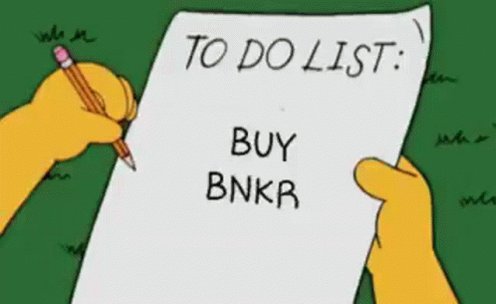 "To Do List", written by a person, is being held up against a green background with yellow writing that reads "Buy BNPKR". The image appears to be a combination of text and a comic cartoon-like drawing of an individual holding a piece of paper.