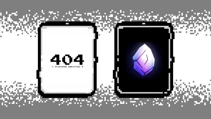 The image features a white square frame with a purple gemstone inside, accompanied by a black frame that displays the number 404 at the top of the image. The text "The wait is officially over. We are thrilled to announce our official collaboration with @0xAlphaGEMs by @CrypSaf" is written below the frames.