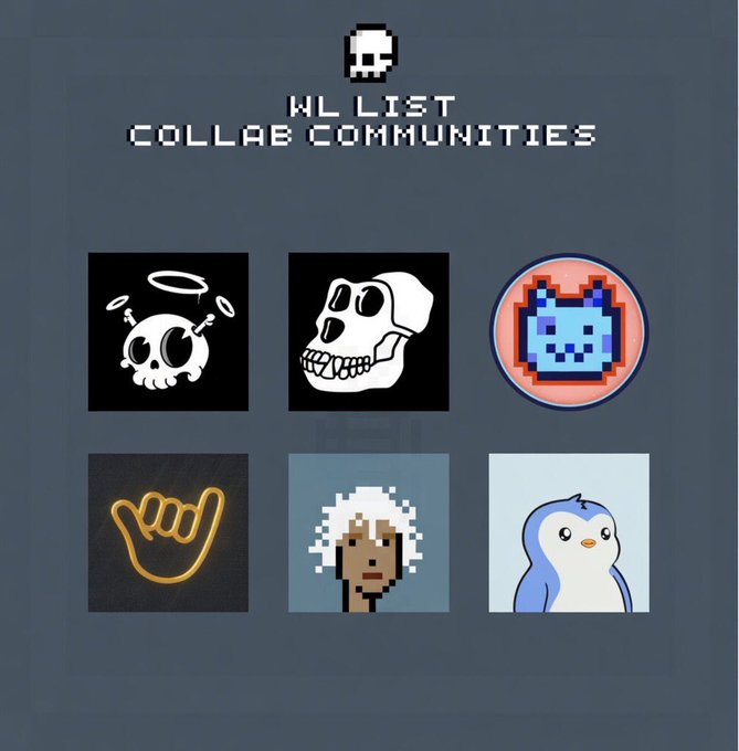 The image features a collection of six different logos, each with its own unique design. These logos are displayed side by side against a blue background, showcasing their individual styles and artistic flair. The logos include a skull, a cat, an owl, a penguin, a bird, and a dog. Each logo is accompanied by text that provides information about the collection or the specific logo within it.
