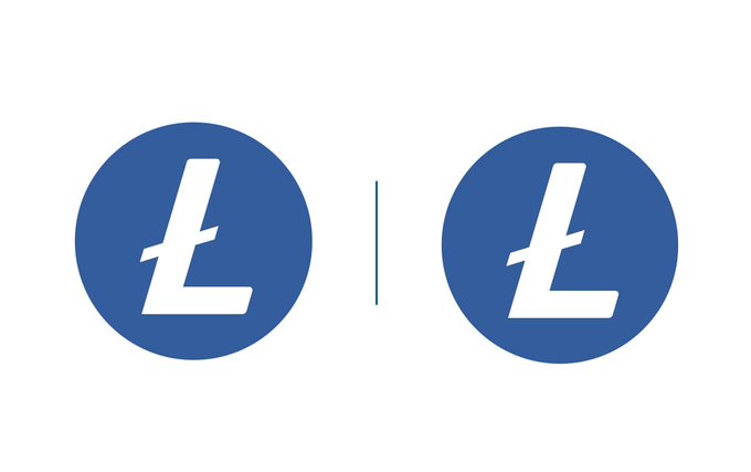 The image shows two identical Litecoin (Ł) logos side by side with a vertical line between them, visually representing the migration announcement from Litecoin to "Litecoin Chain." The repetition of the logos symbolizes the transition from one platform to another, reinforcing the post's message about the project's deliberate pivot to its new chain.