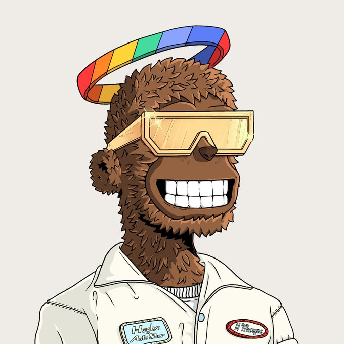 An illustrated furry brown character wearing yellow ski goggles and a rainbow halo, dressed in a white lab coat with 'Hogie's Auto Glass' and '11 Monkeys' patches.