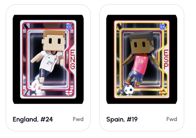 The image features two small figures of soccer players, one from England and another from Spain, positioned side by side with their arms outstretched as if they are about to kick a ball. The background appears to be black, providing a stark contrast that makes the figures stand out. The text "Couple of new rips, couple of new forwards for the line ups!" is written above the image, likely indicating that these soccer players have been newly added to their respective teams and are ready to contribute to their teams' performances in upcoming matches.
