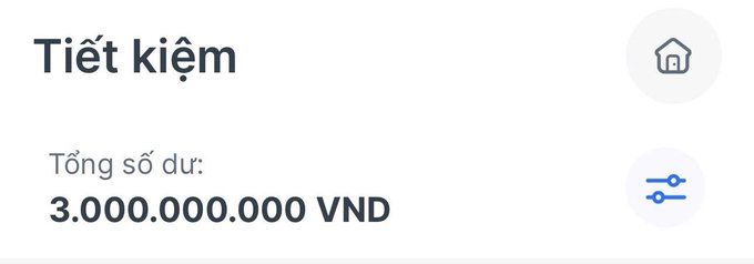 Vietnamese banking app interface showing 'Tiết kiệm' (Savings) section with a total balance of 3,000,000,000 VND.