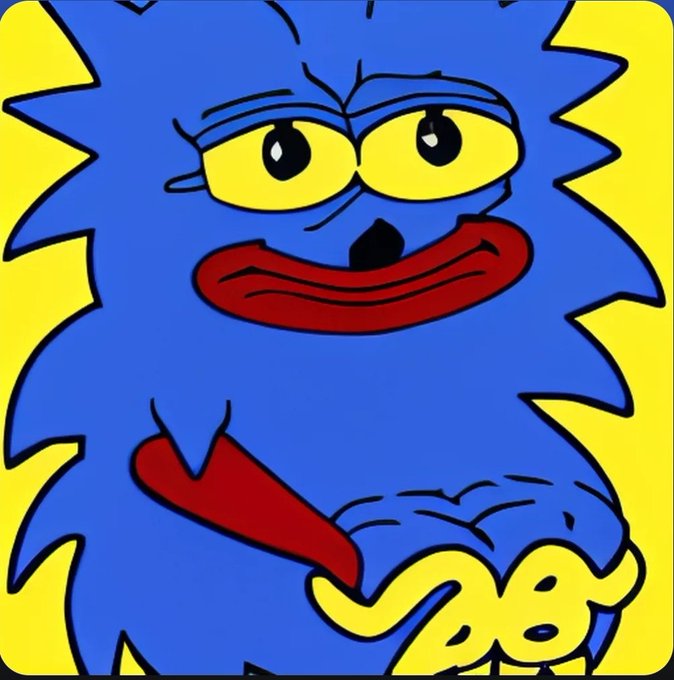 A cartoon illustration of a blue, furry creature with a wide smile, spiky hair, and yellow hands, appearing to give a thumbs-up against a yellow background.
