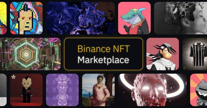 The image features a collage of various images, including cartoon characters and other artwork, all set against a gray background with white text that reads "Binance Officially Shuts Down Binance NFT Binance NFT will completely cease operations from July 3, 2026; users need to withdraw their NFTs before this deadline. Non-transferable NFTs will be deactivated Binance refunds 1 USDC to the first 100k users who withdraw NFTs to". The image is related to the post because it showcases a collection of artwork and cartoon characters that are part of the Binance NFT Marketplace, which was officially shut down on July 3, 2026.